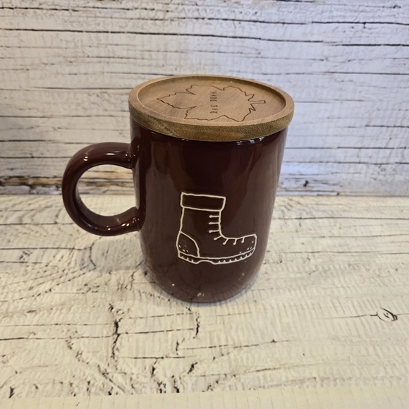 Rae Dunn "Flannels, Boots, & Bonfires" Mug woth wooden topper - Picture 3 of 3